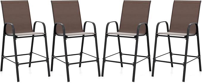 Tangkula Outdoor Bar Stools Set of 4, Enlarged Seat & Metal Frame, Tall Patio by TANGKULA