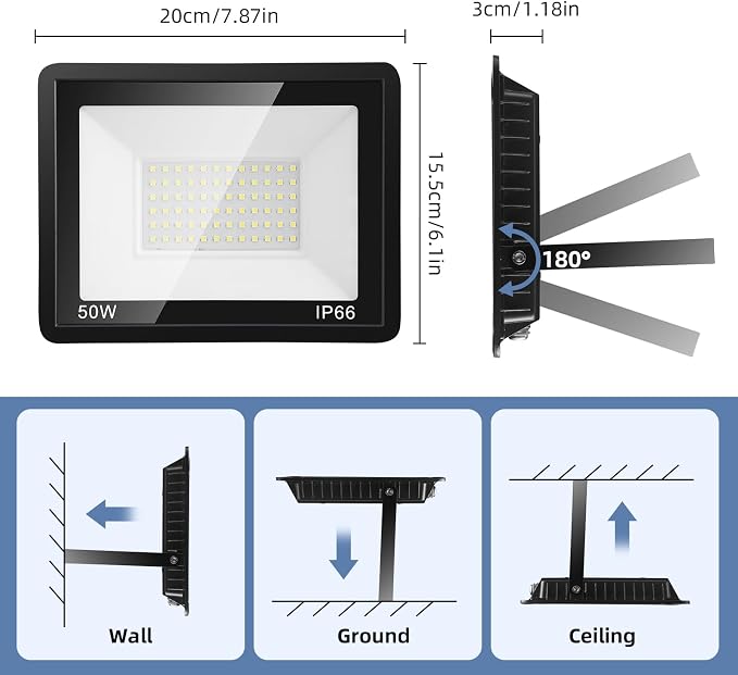 50W Flood Lights Outdoor, 8000LM Bright LED Work Light, IP66 Waterproof Outside - Image 7