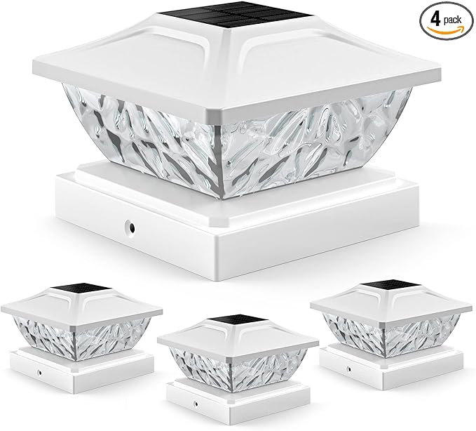 4 Pack Solar Post Cap Lights, 2 Mode Bright Solar Post Lights Outdoor Waterproof by ENSLI