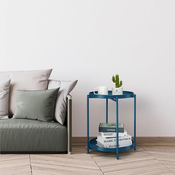 danpinera 2-Tier End Table, Outdoor Side Table Metal Round Side Table - Image 8