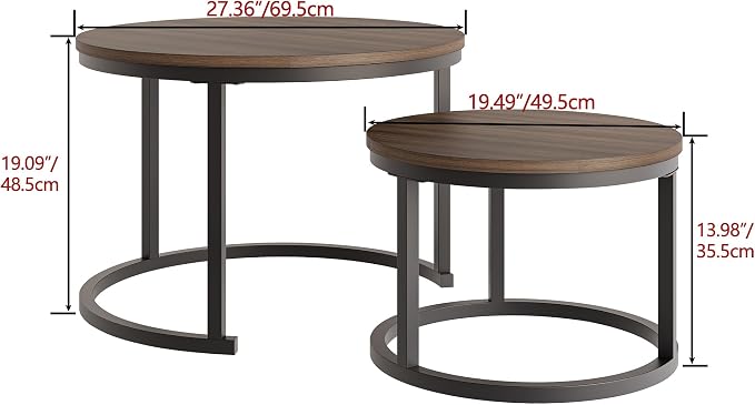 HOJINLINERO Round Coffee Table, Nesting Coffee Table Set of 2, Center Tables - Image 2