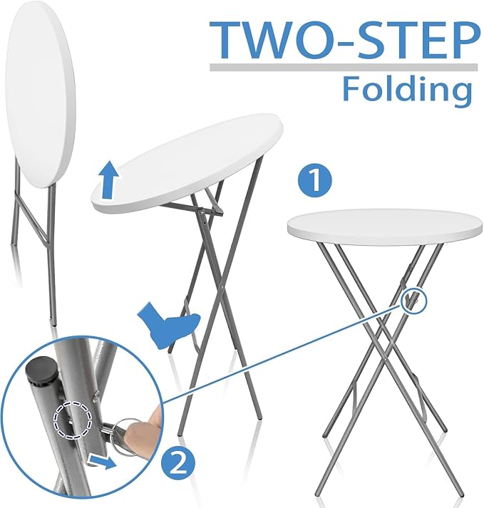 32in Cocktail Table, Plastic Folding Round High Top Indoor Outdoor Use - Image 5