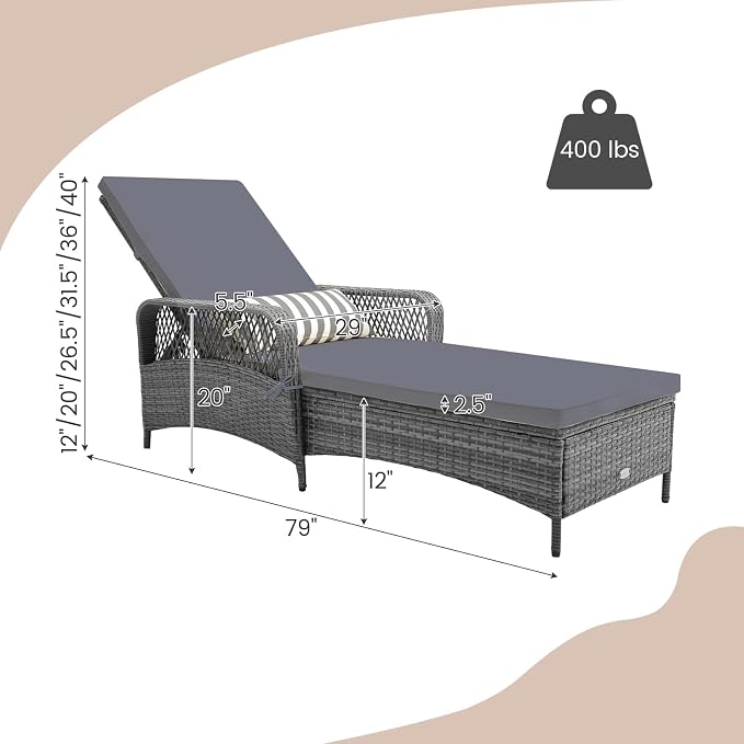 Tangkula Wicker Chaise Lounge Outdoor, Patio Rattan Reclining Chaise - Image 3