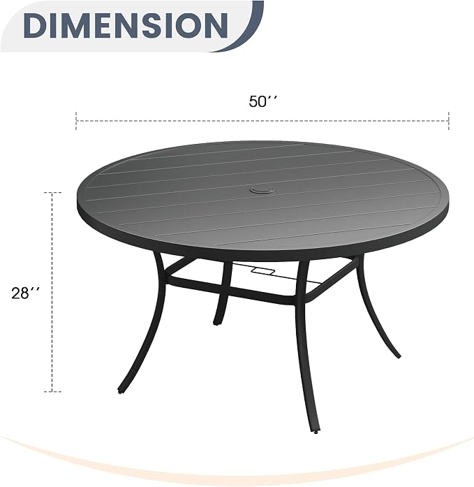Patio Dining Table for 6-8, Round Metal Outdoor Table - Image 3