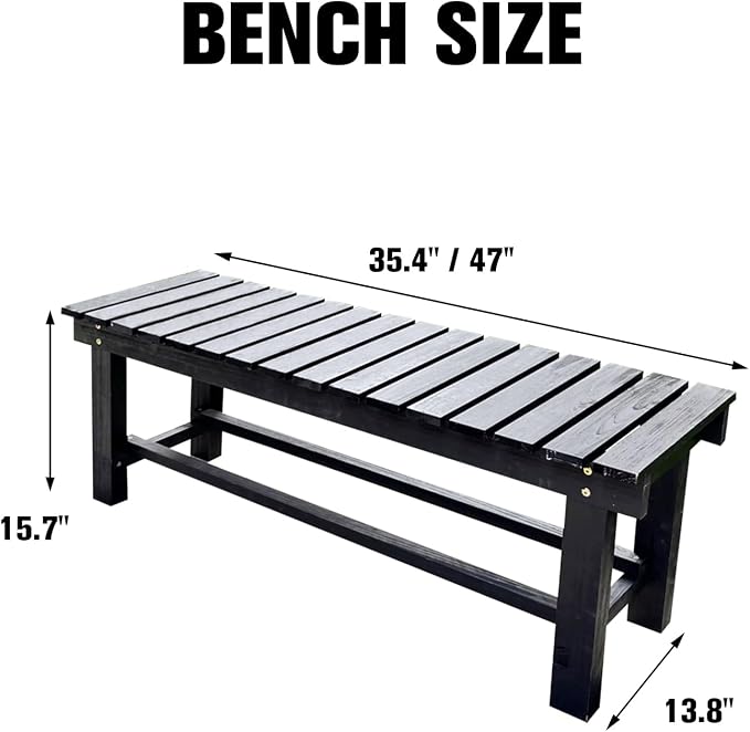 47.2'' Outdoor Garden Benches Weatherproof Patio Bench Two-Person Seat Backless - Image 2