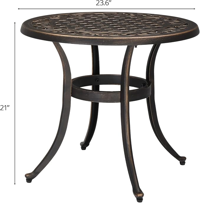 VINGLI 24” Cast Aluminum Outdoor Side Table, All Weather Round Patio Coffee - Image 3