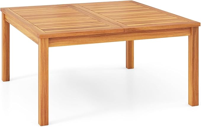 Tangkula Patio Wood Coffee Table, Solid Acacia Wood 35.5 Inches Side Table - Image 9