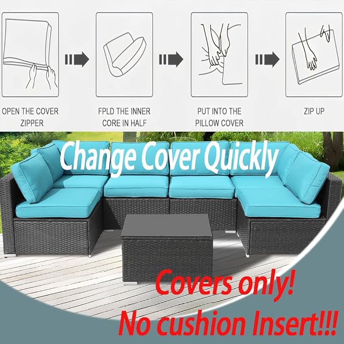 14Pcs Outdoor Cushion Covers Replacement Washable w/Zipper - Image 9