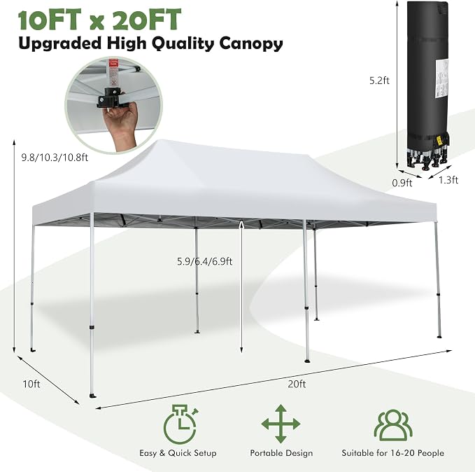 Tangkula 10x20 Ft Pop Up Canopy, UPF 50+ Easy Setup Instant Canopy Tent - Image 4