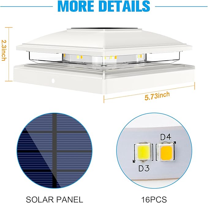VOLISUN Solar Post Cap Light Outdoor Waterproof 4pack, Solar Fence - Image 4
