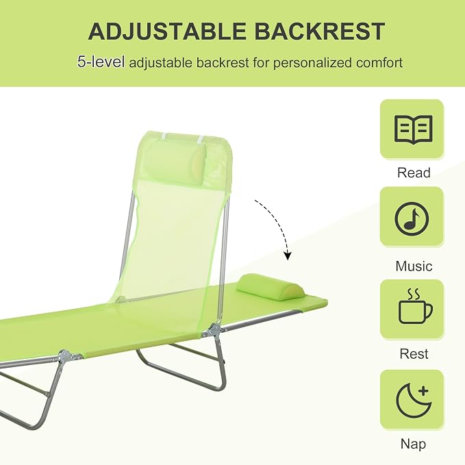 Outsunny Folding Chaise Lounge Pool Chairs, Outdoor Sun Tanning Chairs - Image 4