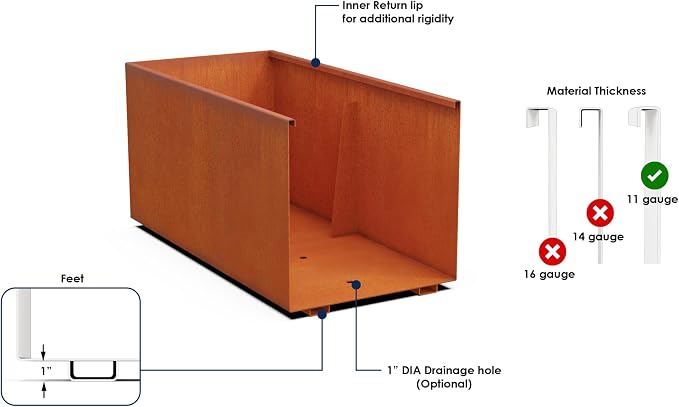 Plantercraft Extra Large Corten Steel Planter 60x24x24 | Large Rectangular - Image 3