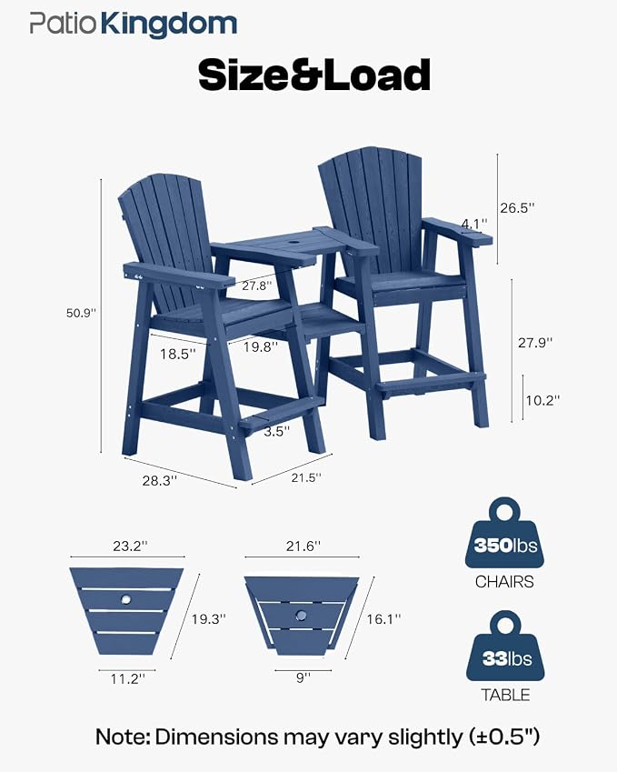Navy Blue HDPE Tall Adirondack Chair Set of 2 - Image 2