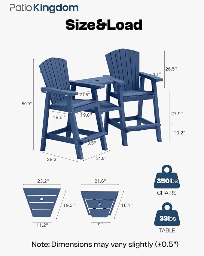 Navy Blue HDPE Tall Adirondack Chair Set of 2 - Image 2
