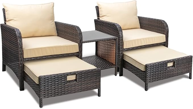 LEVELEVE Balcony Furniture 5 Piece Patio Conversation Set, PE Wicker Rattan by Enjoyyourlife