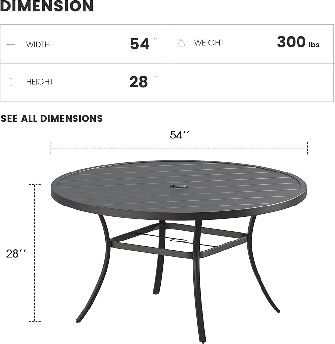Patio Dining Table for 6-8, Round Metal Outdoor Table - Image 3