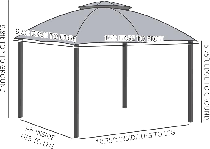 Outsunny 10' x 12' Outdoor Gazebo, Patio Gazebo Canopy Shelter w/Double Vented - Image 7