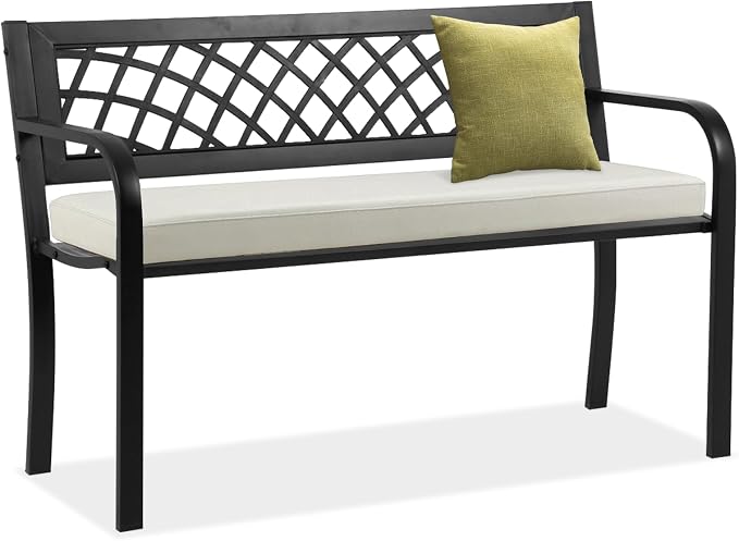 BSTOPHKL Outdoor Bench, Patio Garden Benches, Metal Weatherproof Porch Bench by HOME