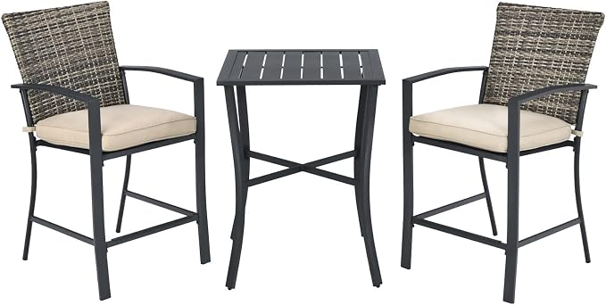 Tangkula 3 Piece Patio Bar Set, Outdoor Bistro Set w/ 27.5" Square Table - Image 9