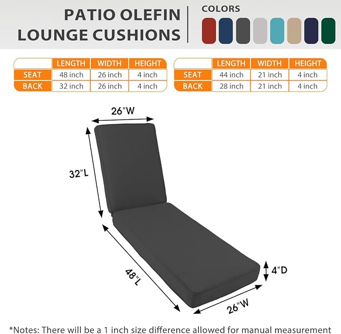 Sundale Outdoor Olefin Chaise Lounge Cushion Set of 2, Water-Resistant Patio - Image 4