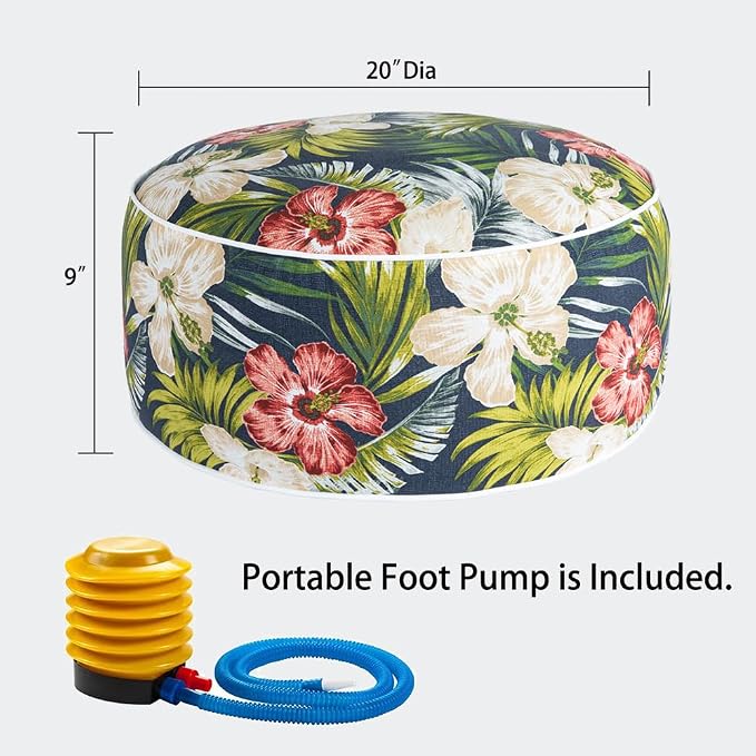 Magpie Fabrics Indoor/Outdoor Inflatable Stool Ottoman Pouf, Water Repellent - Image 3