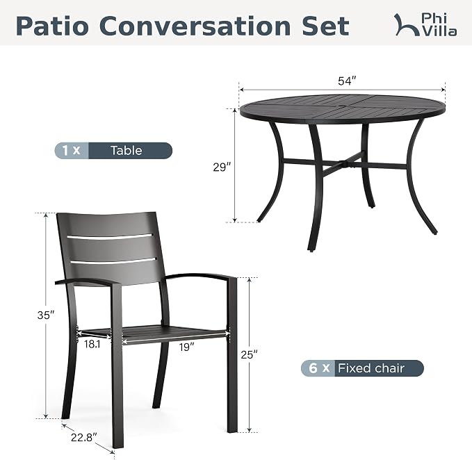 PHI VILLA 7 Pieces Outdoor Patio Dining Set - Image 9