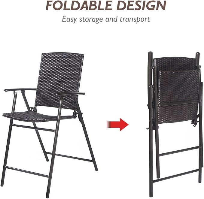 Giantex Set of 4 Folding Wicker Rattan Bar Chairs High Stool - Image 7