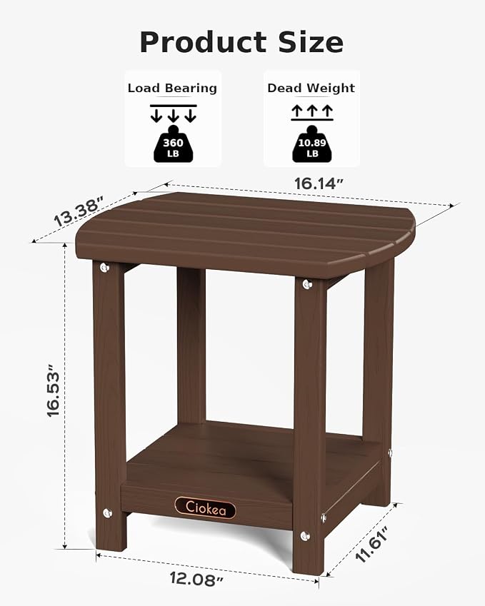 Ciokea Adirondack Outdoor Side Table, 2-Tier Sturdy Patio End Table Weather - Image 3