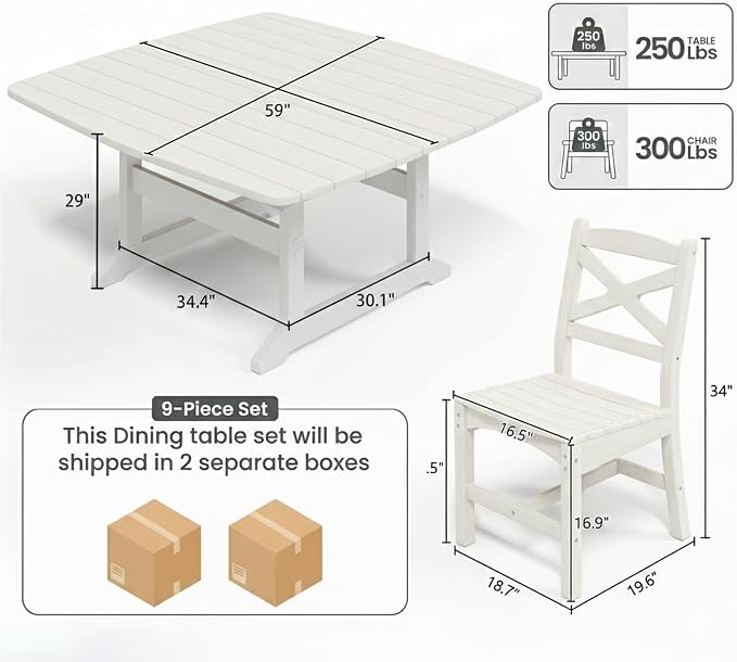 Outdoor Dining Set, HDPE 9-Piece Patio Table and Chairs Set, All-Weather - Image 3