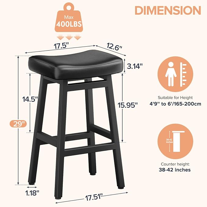 29 Inches Bar Stools Set of 2, Bar Height Barstools - Image 2