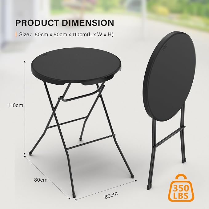 Bonnlo 32" Cocktail Table High Top Table, Folding Round Table Bar Height - Image 3