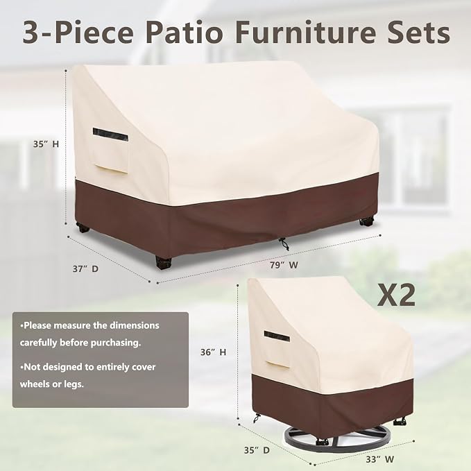 Rileytee 3 Piece Heavy Duty Waterproof Patio Furniture Covers, Outdoor - Image 2