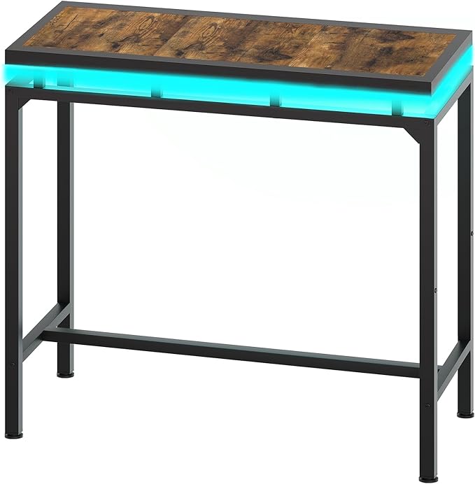Bar Table with LED Lights, Counter Height Bar Height Table, Pub Gaming Table by Yatiney