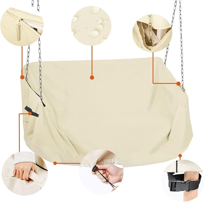 Porch Swing Cover 63 Inch Water-Resistant 600D Oxford Hanging Outdoor Swing - Image 3