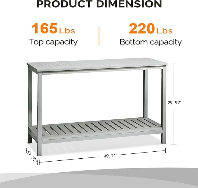 VINGLI 49in Solid Wood Outdoor Console Table, 2-Shelf Wooden Outdoor Accent - Image 3