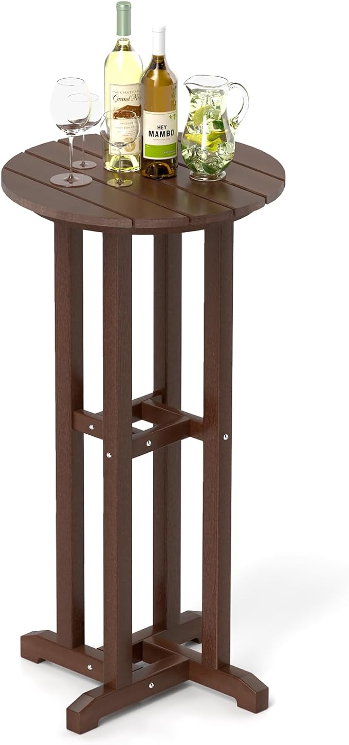 Tangkula 21.5" Round Bar Table, Patio HDPE Bar Height Dining Table w/Slatted by TANGKULA