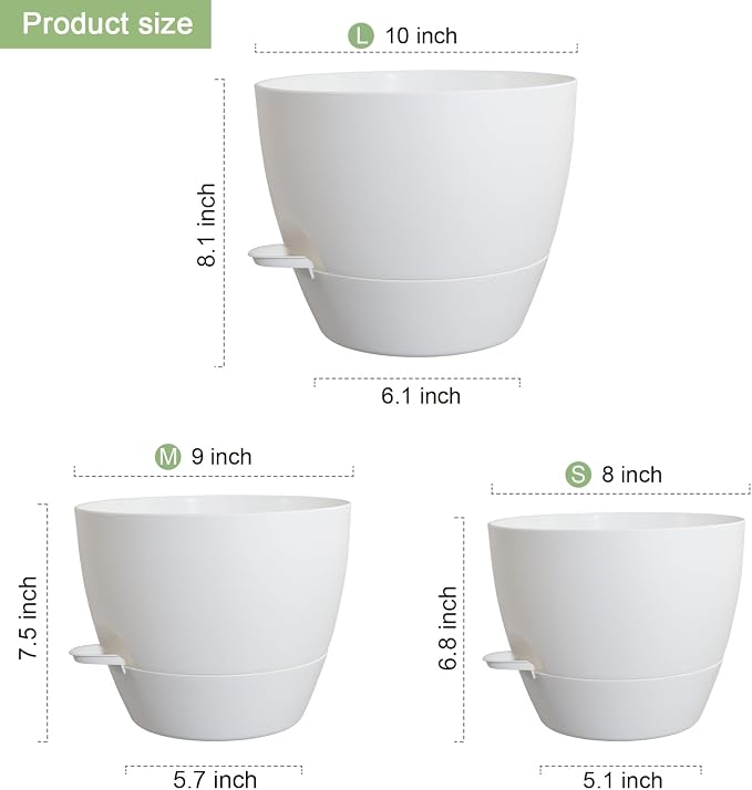 10/9/8 inch Medium Self Watering Pots, Plant Pots - Image 2