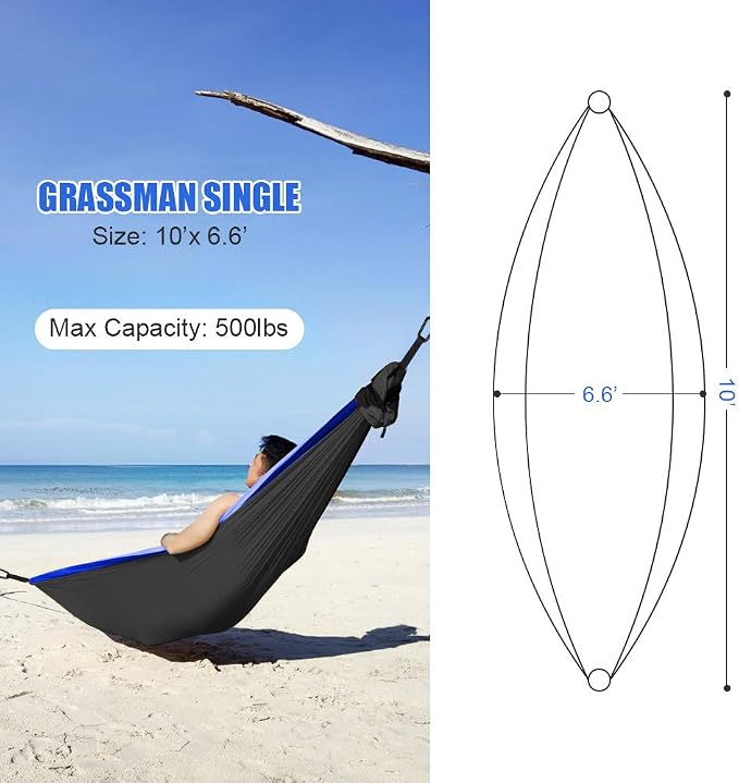 Grassman Camping Hammock Double & Single Portable Hammock - Image 3