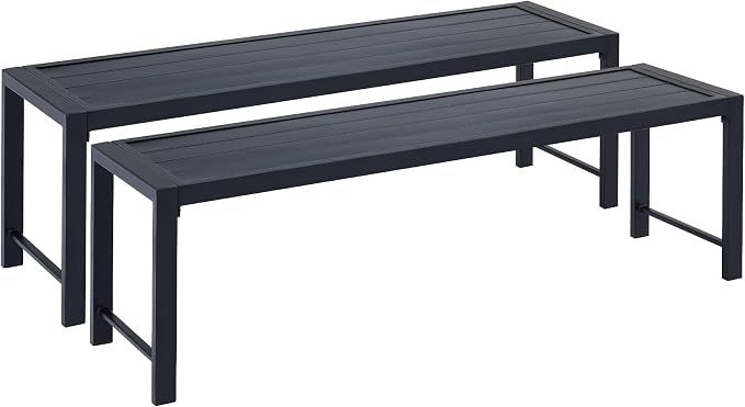 VICLLAX 2 Pieces Outdoor Garden Backless Bench, 51.2" Metal Bench Steel Frame by HOME