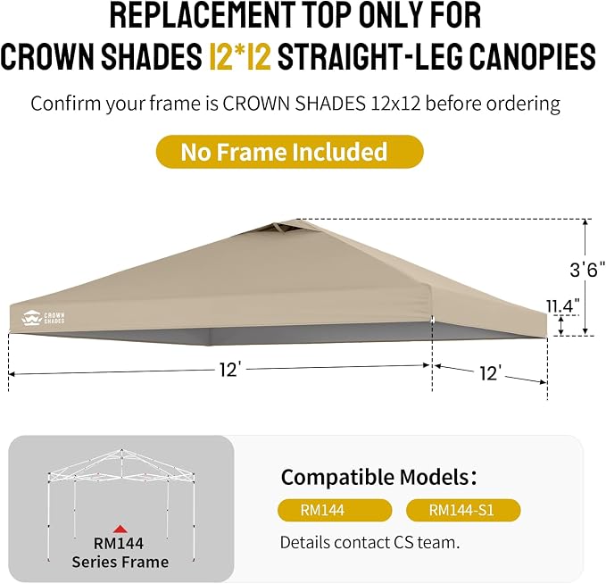 CROWN SHADES 12x12 Canopy Replacement Top - Image 3