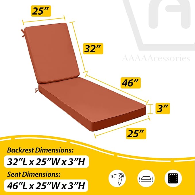 AAAAAcessories Outdoor Chaise Lounge Cushions, Fade-Resistant, Waterproof Patio - Image 5