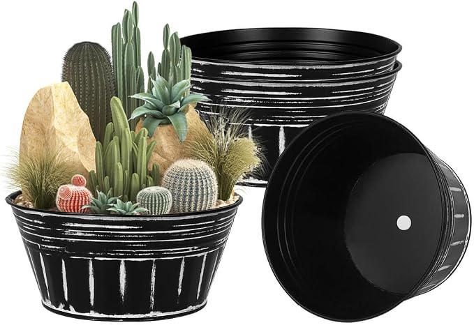 vensovo 10 Inches Black Metal Rustic Plant Pots by vensovo