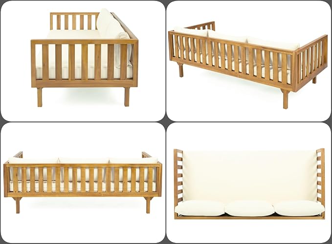 Merax Outdoor 3 Seater Daybed, Acacia Wood Day Bed Couch Sofa - Image 7