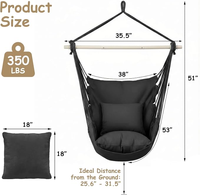 Athena Collection Hammock Chair Hanging Rope Swing Chair - Image 2