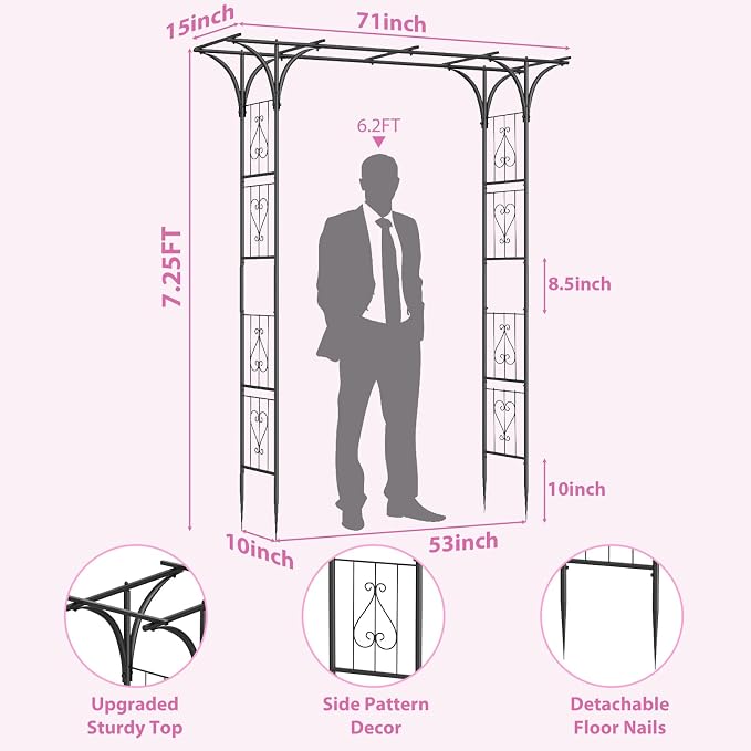 Garden Arch Trellis 7FT Wedding Arch Backdrop Stand, Metal Garden Arbor Trellis - Image 5