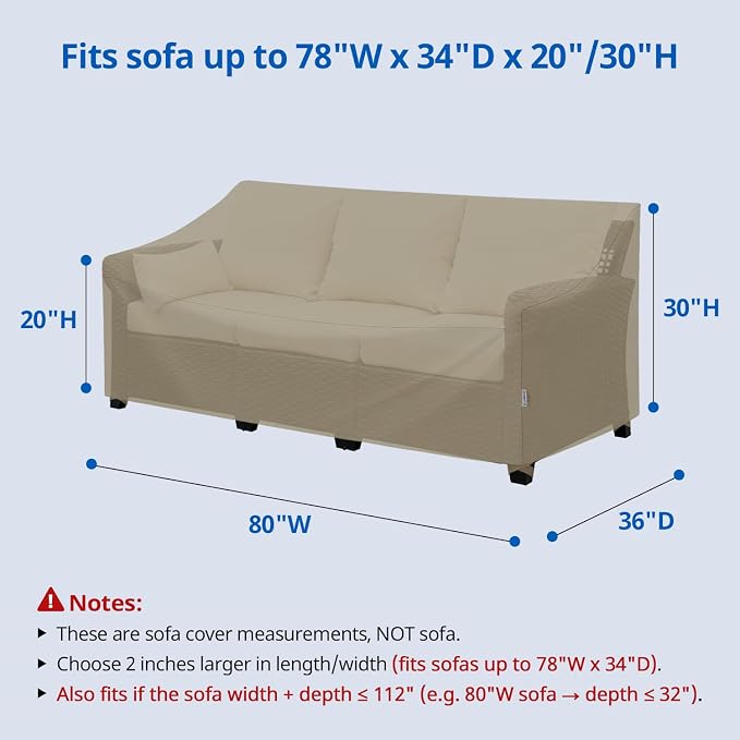SunPatio Outdoor Couch Cover 80 Inch, Heavy Duty Waterproof 3-Seater Patio Sofa - Image 2
