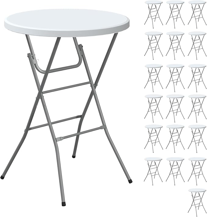 Round Folding Table, Portable Plastic Table w/Thick Table Top, Metal Frame by IWDOO