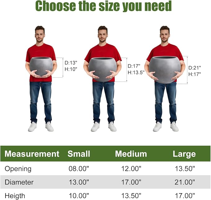 13.5 H x 17" Dia Round Fiberstone Planter - Image 2
