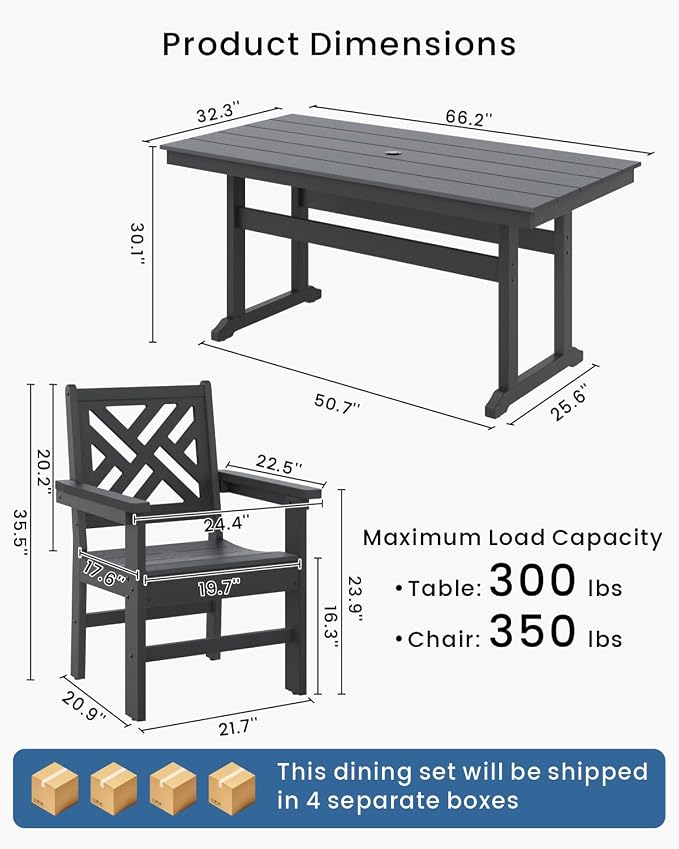 7-Piece Outdoor Dining Set, HDPE All-Weather Patio Table and Chairs Set - Image 2