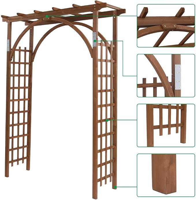 Outvita 7Ft Wooden Garden Arbor Arch, Wood Arbor Trellis, Pergola Archway - Image 2